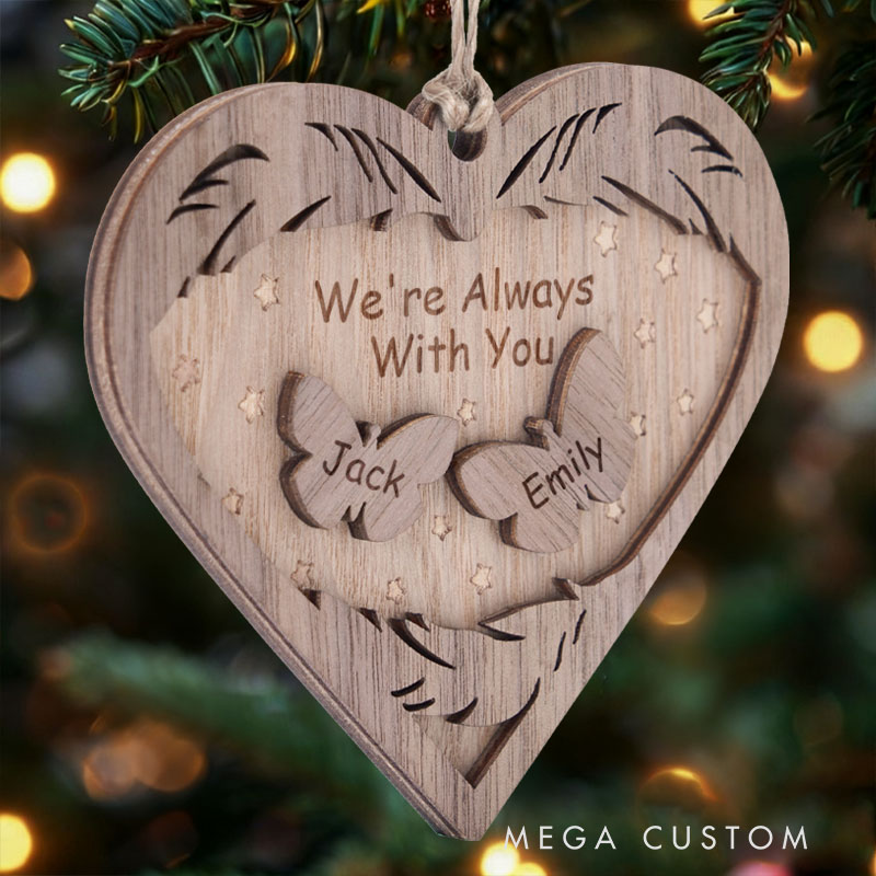 Personalized Memorial Ornament Always And Forever In Our Hearts Memorial Ornament Heart Shaped Butterfly Wood Christmas Ornament Sympathy Gift
