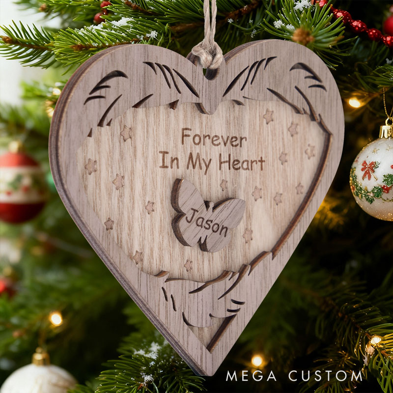 Personalized Memorial Ornament Always And Forever In Our Hearts Memorial Ornament Heart Shaped Wood Christmas Ornament Sympathy Gift