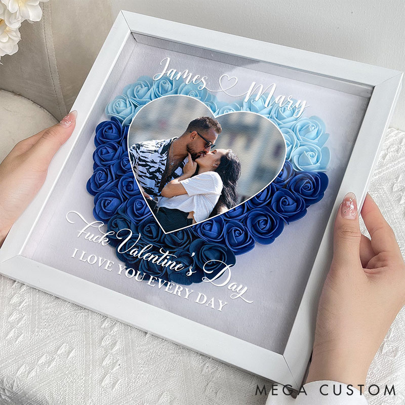 Personalized Photo Flower Shadow Box Custom F*ck Valentine's Day I Love You Every Day Romantic Photo Rose Frame for Couple