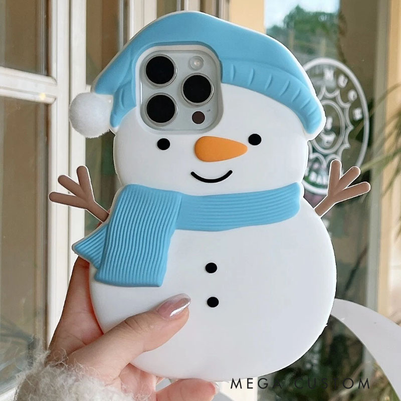 Winter Snowman Blue 3D Cute For iPhone 16 15 14 13 Pro Max Silicone Phone Case Cover