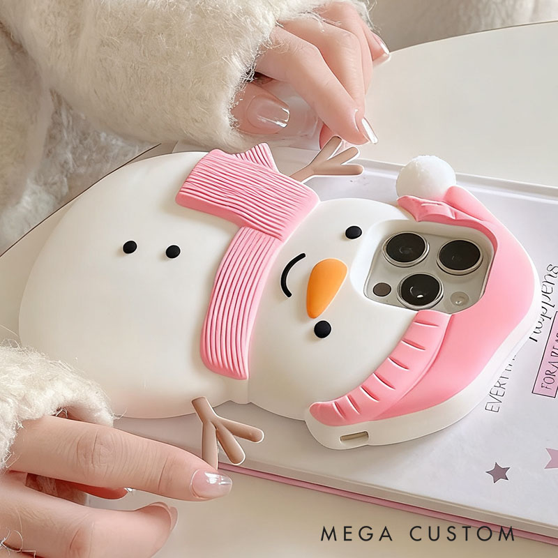 Winter Snowman Blue 3D Cute For iPhone 16 15 14 13 Pro Max Silicone Phone Case Cover