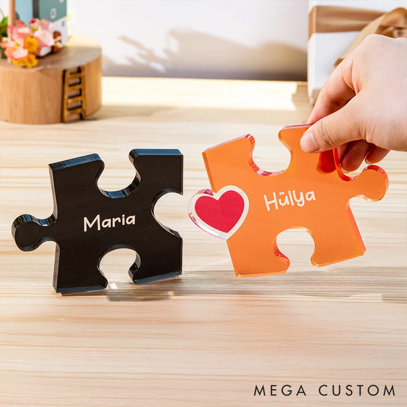 Personalized Couple Multicolor Red Heart Acrylic Puzzles Custom Name Sign Puzzle Table Decor You're My Missing Piece Puzzle Decor Valentines Day Gift