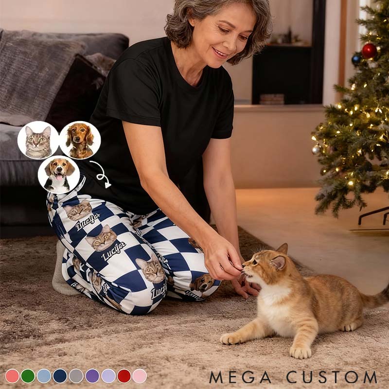 Personalized Pet Lover Custom Photo Family Pet Face Cut Pants Pajamas