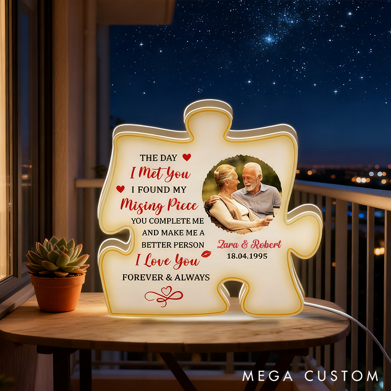 Personalized Missing Piece Light Box Couple Puzzle Light Box with Name Night Light Home Decor Couple Anniversary Gift