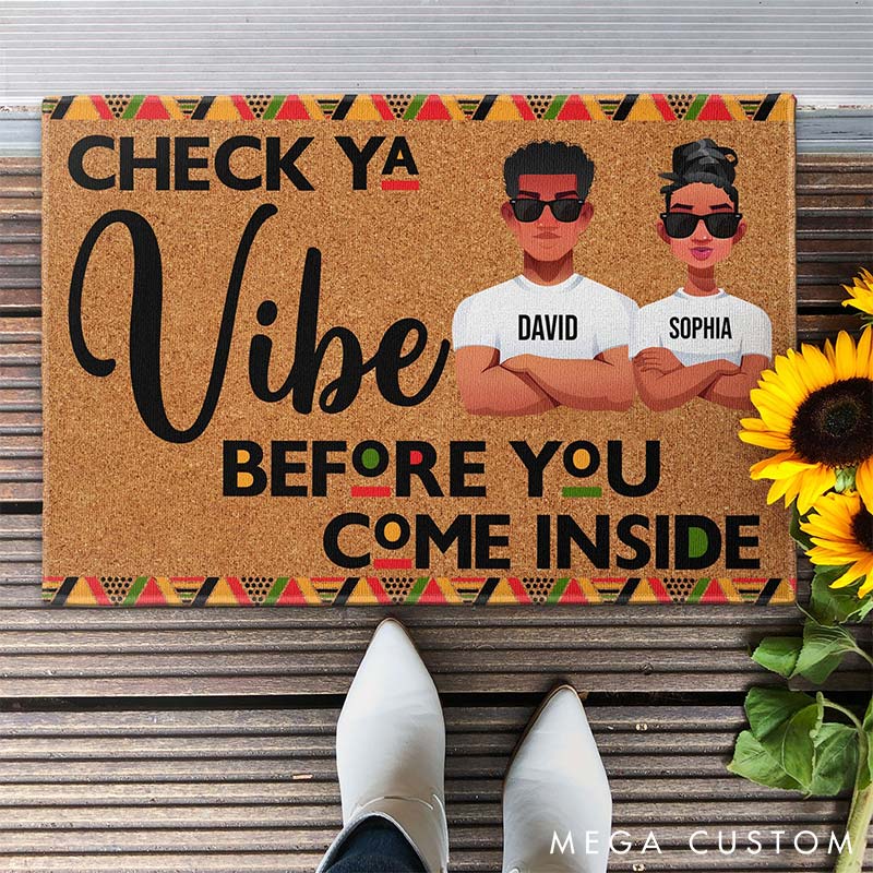 Personalized Check Ya Vibe Before You Come Inside Couple Home Doormat with Names Non-Slip Durable Front Door Decor Gift for Couple