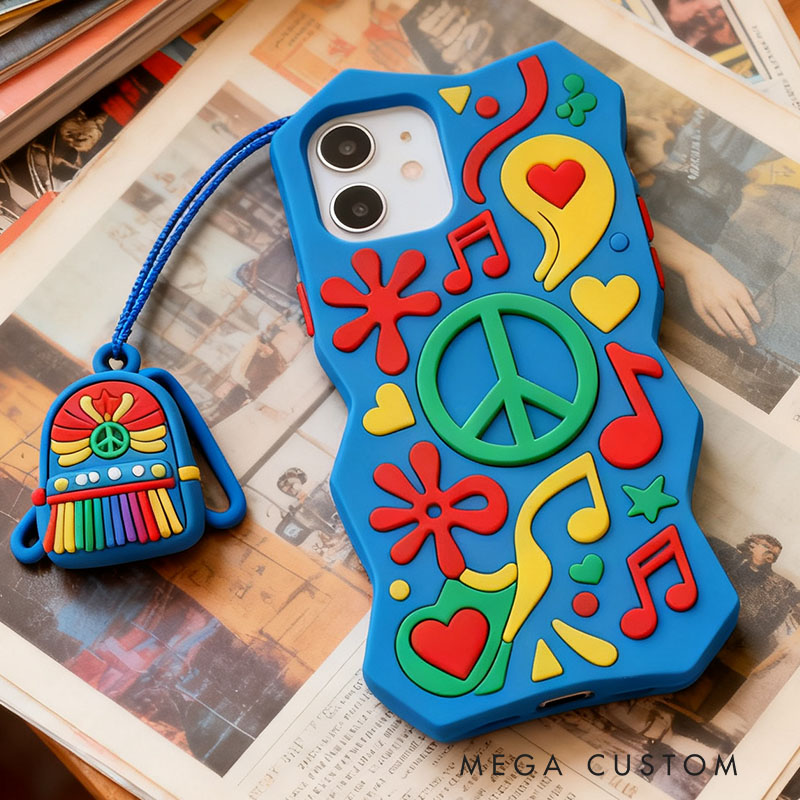 Hippie 3D for iPhone 17 16 15 14 13 Pro Max Silicone Phone Case Cover Blue