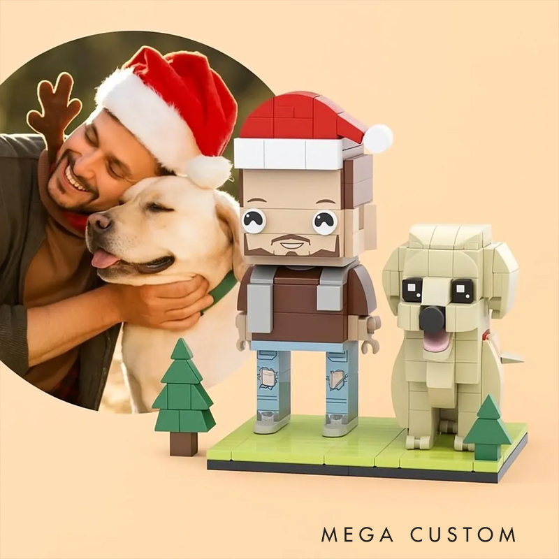 Personalized Christmas Custom Human & Dog Brick Set - Personalized Minifigure Building Blocks, Custom Photo Pet & Owner Holiday Gift
