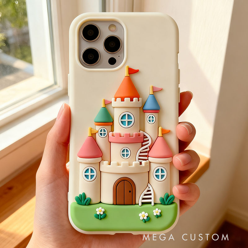 Cartoon Castle 3D for iPhone 17 16 15 14 13 Pro Max Silicone Phone Case Cover