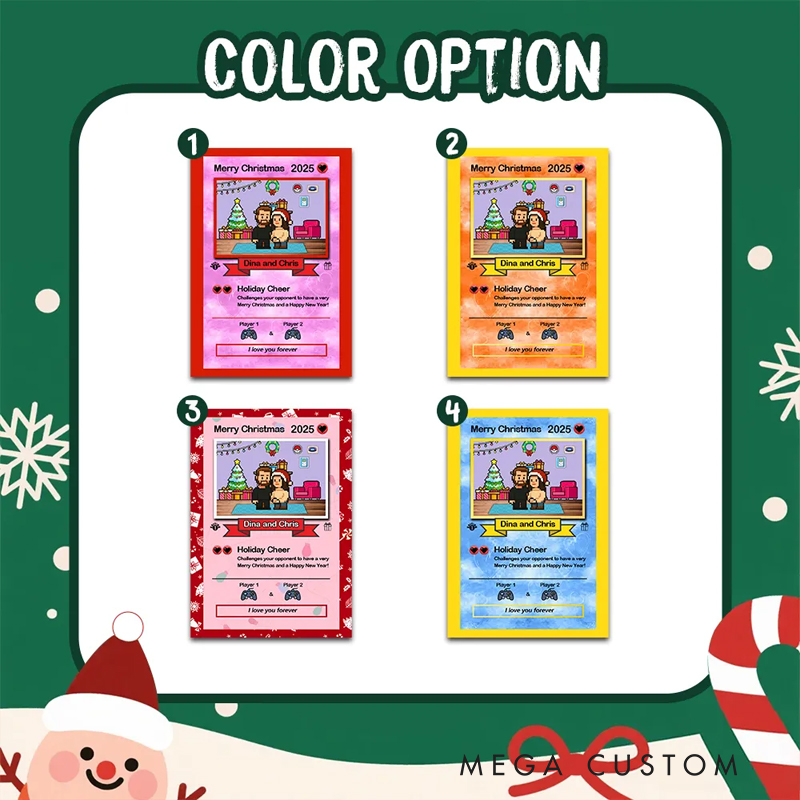 Personalized Custom Merry Christmas Card Present for Family Turn Your Photo into a Unique Collectible Pixel Man Style Card Xmas Gift