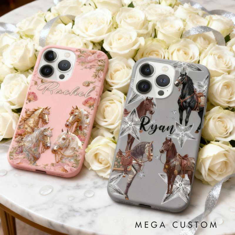 Personalized Couple Phone Case Phone Cases with French Countryside Gifts Floral Design and Custom Name for Riding Lovers Equestrian Lovers Unique Style Phone Cases