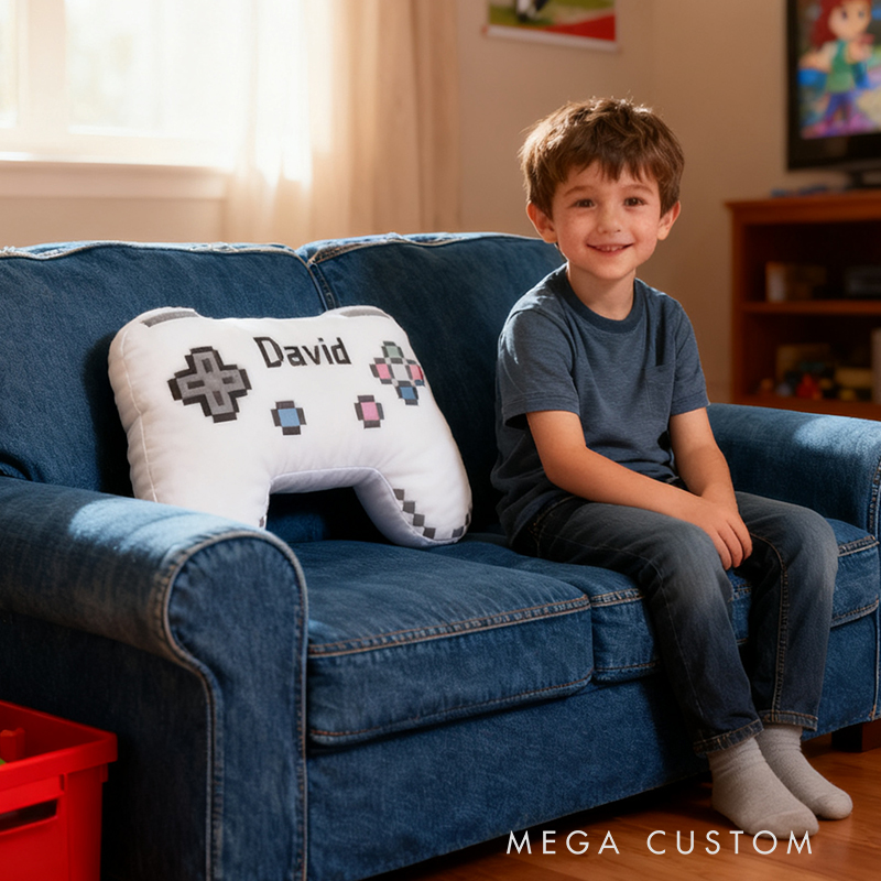 Personalized Retro White Game Controller Shaped Pillow for Game Lovers Plush Pillow Christmas Birthday Party Gift for Kids