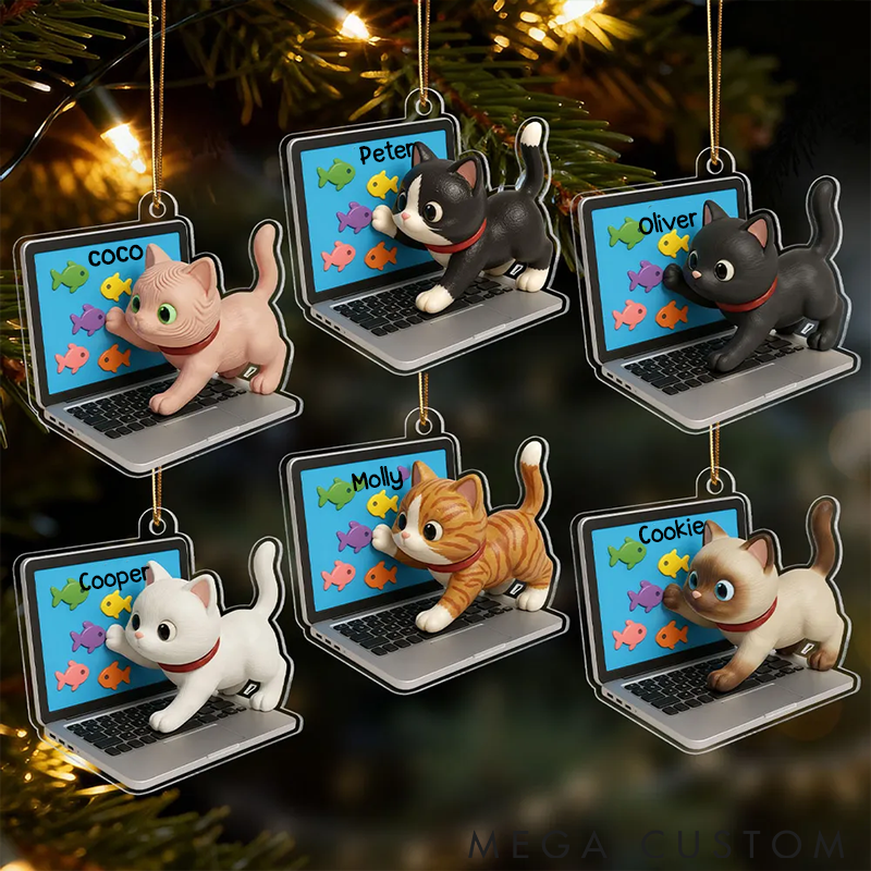 Personalized Cat Lover Mischievous Kitten on Laptop Ornament