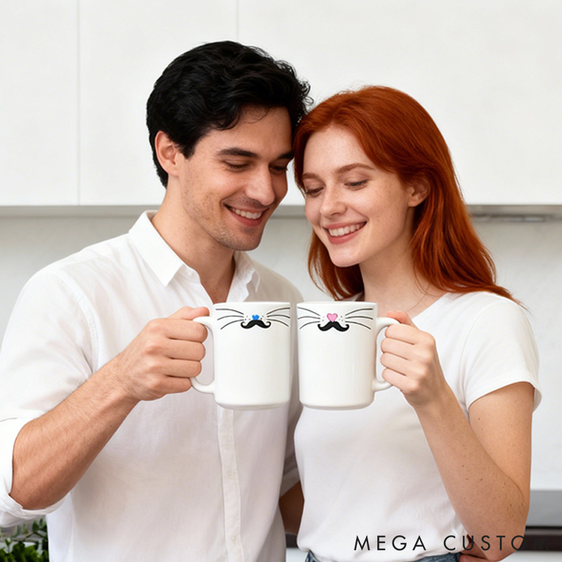 Personalized Couple Mr Mrs Cat Design Mug Custom Funny Cat Mug for Couple Valentine's Gift for Husband Wife Funny His and Hers Mugs