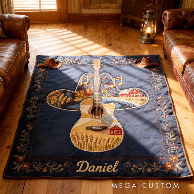 Personalized West Cowboy Guitar Blanket Flannel Blanket Country Music Blanket with Name for Him Her for Husband Wife Boyfriend Girlfriend Friends Familys