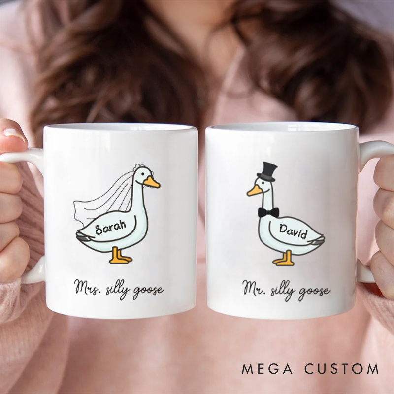 Personalized Couple Mr Mrs Silly Goose Mug Custom Name Funny Goose Mug for Couple Unique Valentine's Gift for Husband Wife Funny His and Hers Mugs
