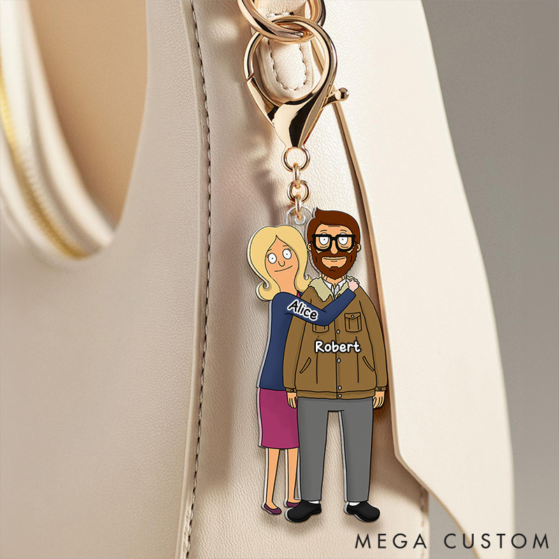 Personalized Couple Valentine Keychain Custom Cartoon Style Acrylic Keychain for Couple Anniversary Gift for Wife Husband Boyfriend Girlfriend