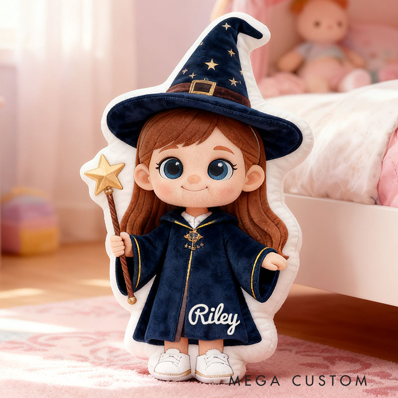 Personalized Graphic 3D Print Little Magician Pillow with Your Name Soft Stuffed Toy for Kids Unique Decorative Cushion for Girls' Room
