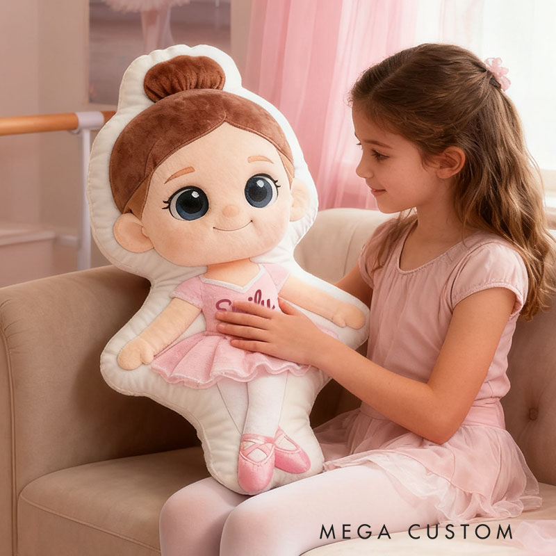 Personalized Little Ballet Dancer Pillow with Your Own Name Soft Stuffed Toy for Kids Unique Decorative Cushion for Girls' Room and Dance Studio