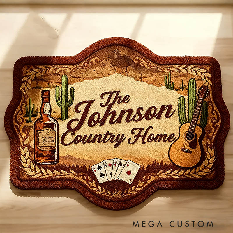 Personalized West Cowboy Guitar Home Doormat Country Music Home Doormat Custom Family Doormat New Home Gift Housewarming Gift Closing Gifts First Home Gifts Home Decor