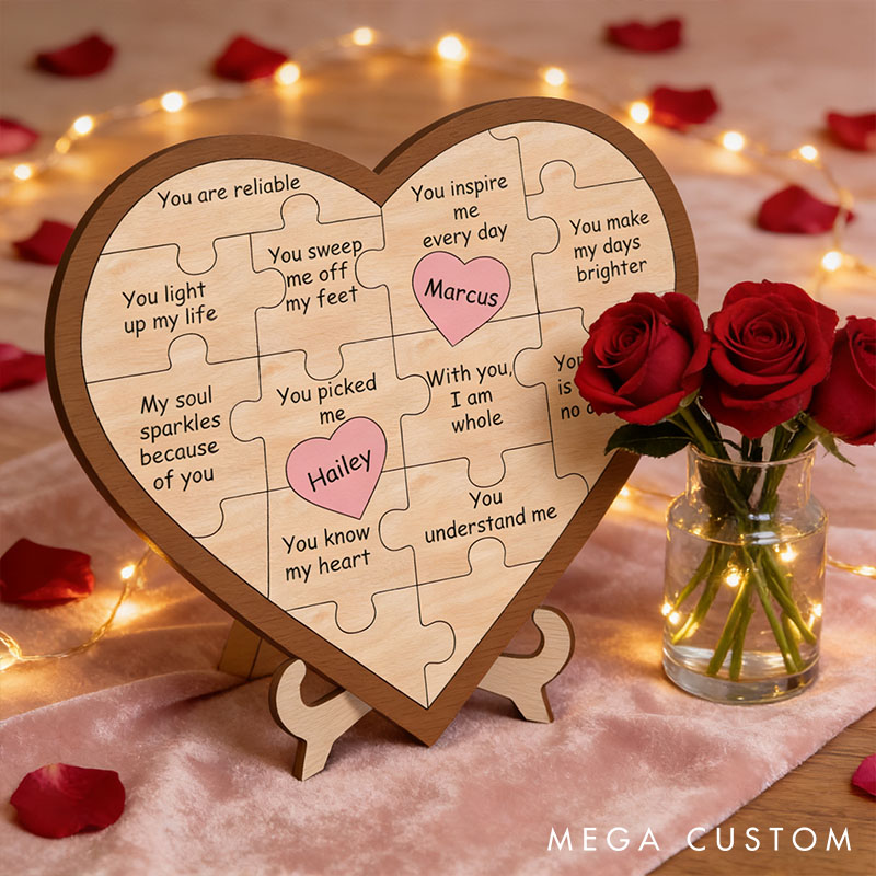 Personalized Heart Puzzle Sign Custom Couple Name Puzzle Pieces 11 Reasons for Love You Puzzle Frame Couple Anniversary Valentine's Gift