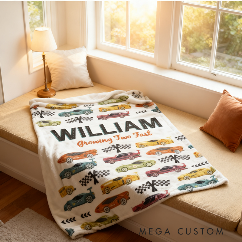 Personalized Checkered Flag Blanket Custom Name and Text Blanket Gift for Racer and Racing Lovers