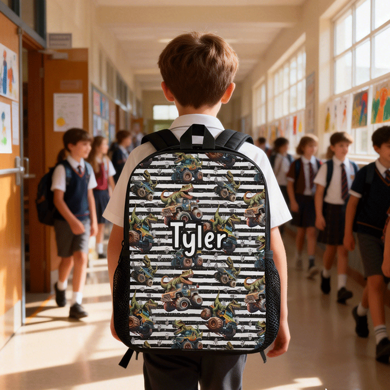 Personalized Dinosaur Truck Backpack with Custom Name Unique Backpack for Kids