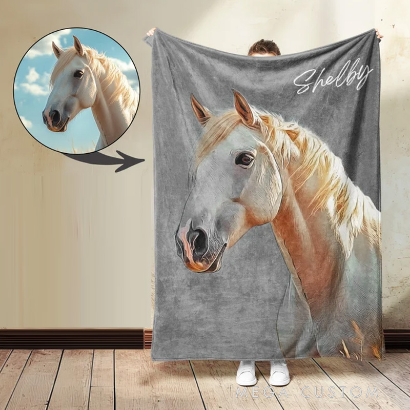 Personalized Riding Blanket Equestrian Horse Photo Custom Keepsake Blanket for Horse Enthusiast Family Blanket for Riding Lovers Equestrian Lovers