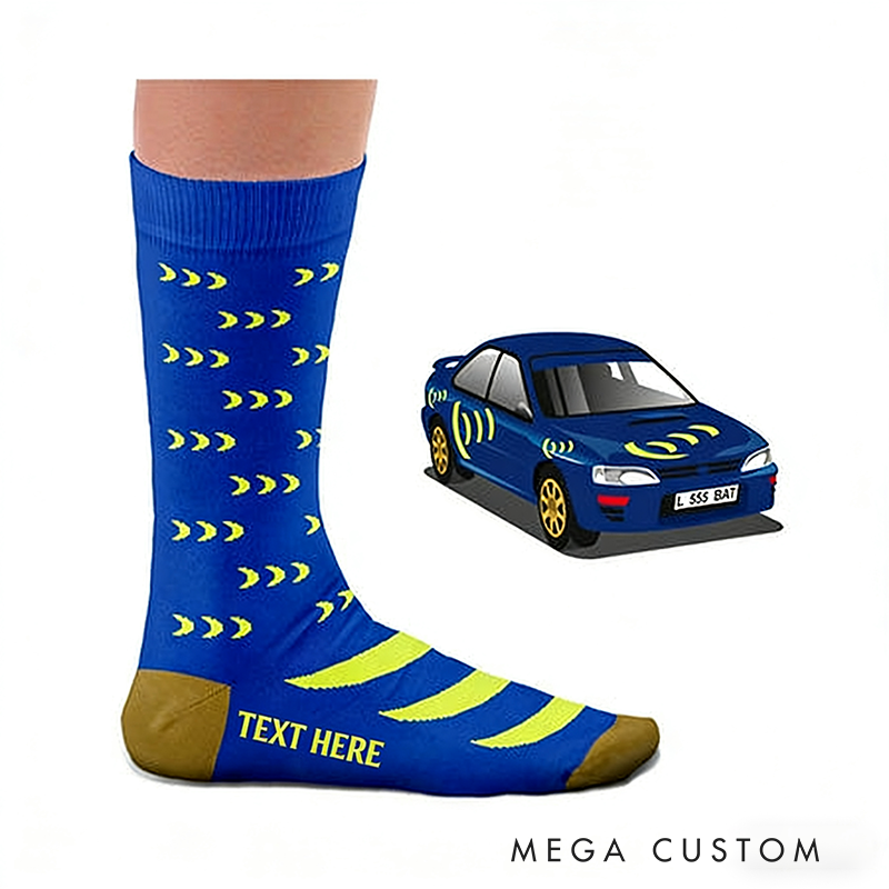 Personalized Racing Car Socks Custom Text  Design Gift for Race Drivers and Car Lovers 