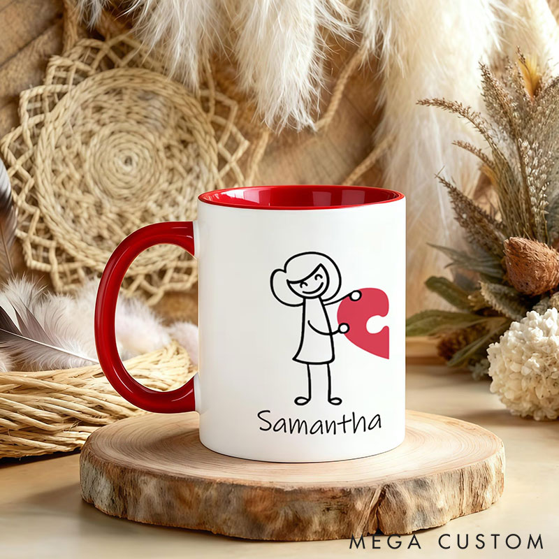 Personalized Couple Heart Pazzle Mugs Couple Coffee Mug Custom Name Valentine's Gift for Girlfriend Boyfriend Gift for Husband Wife 