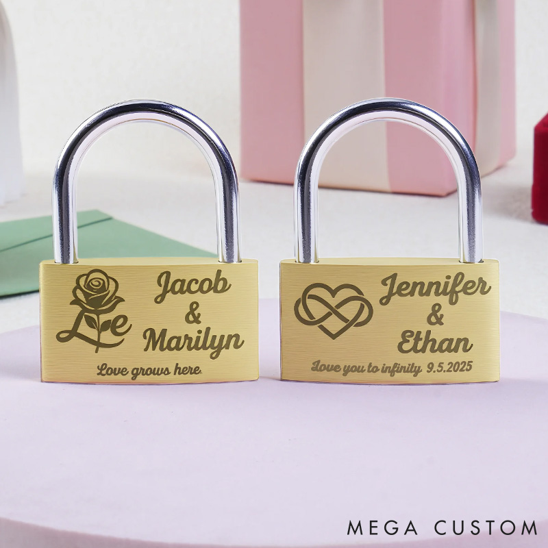 Personalized Couple Ring Heart Brass Love Padlock with Name and Text Valentine's Day Brass Padlock for Him Her Wedding Engagement Anniversary Gift