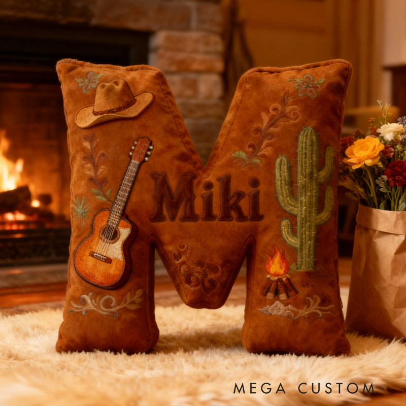 Personalized Graphic 3D Print Cowboy Hat and Guitar Country Music Throw Pillows Customizable with Your Name Perfect Gift for Her or Him for Music Lovers