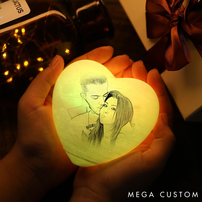 Personalized Couple Photo Heart Moon Night Light Moon Touch Lamp from Your Photo 3D Printed Lunar Led Table Lamp Anniversary Valentines Day Gift