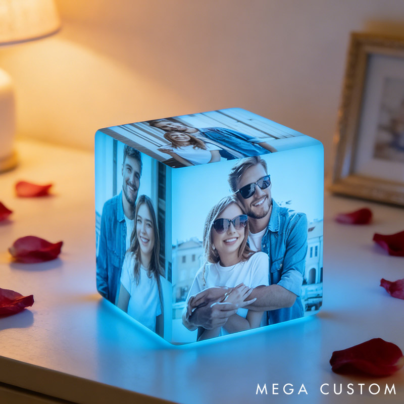 Personalized Couple Photo Cube Night Light Custom Wedding Newlyweds Cube Table Lamp With 6 Pictures Valentines Day Gift Engagement Anniversary Gift