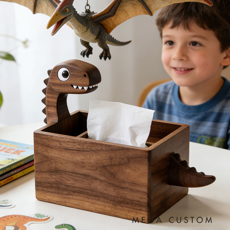 Handmade Wooden Dinosaur Tissue Box Funny Cartoon Decor