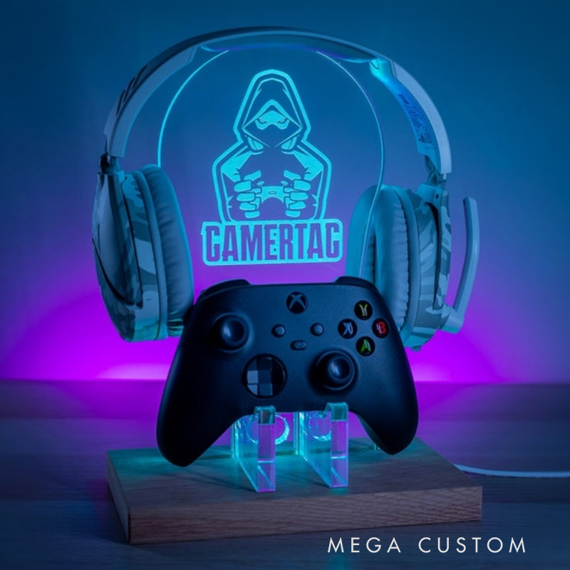 Personalized game stand night light for gamers Personalized Custom Controller LED Lamp -  RGB Gaming Desk Decor Gift