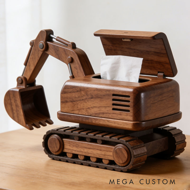 Handmade Wooden Excavator Tissue Box Funny Cartoon Decor