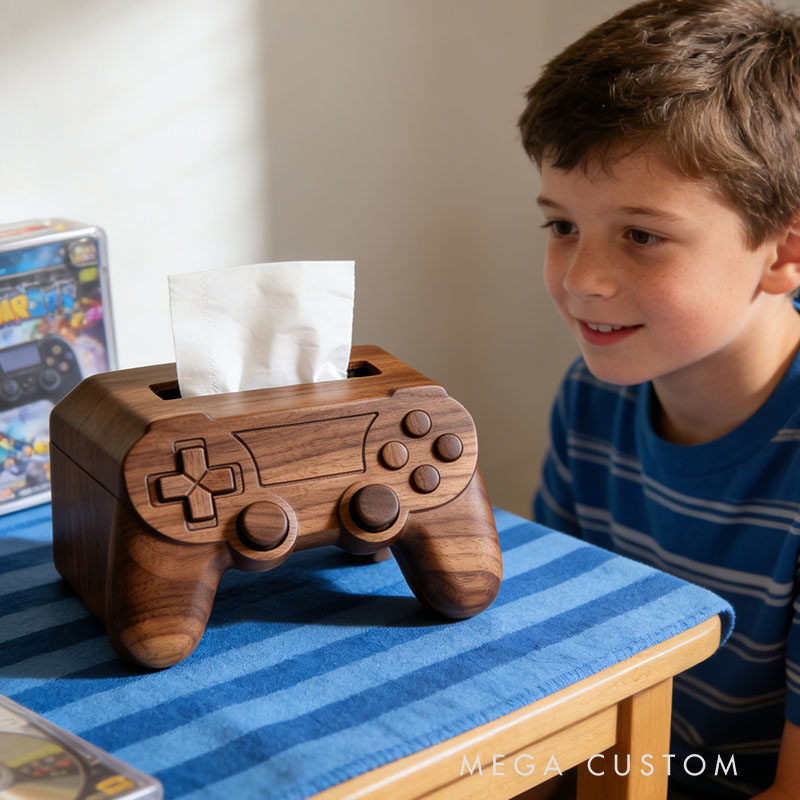 Handmade Wooden Gaming Controller Tissue Box Funny Cartoon Decor