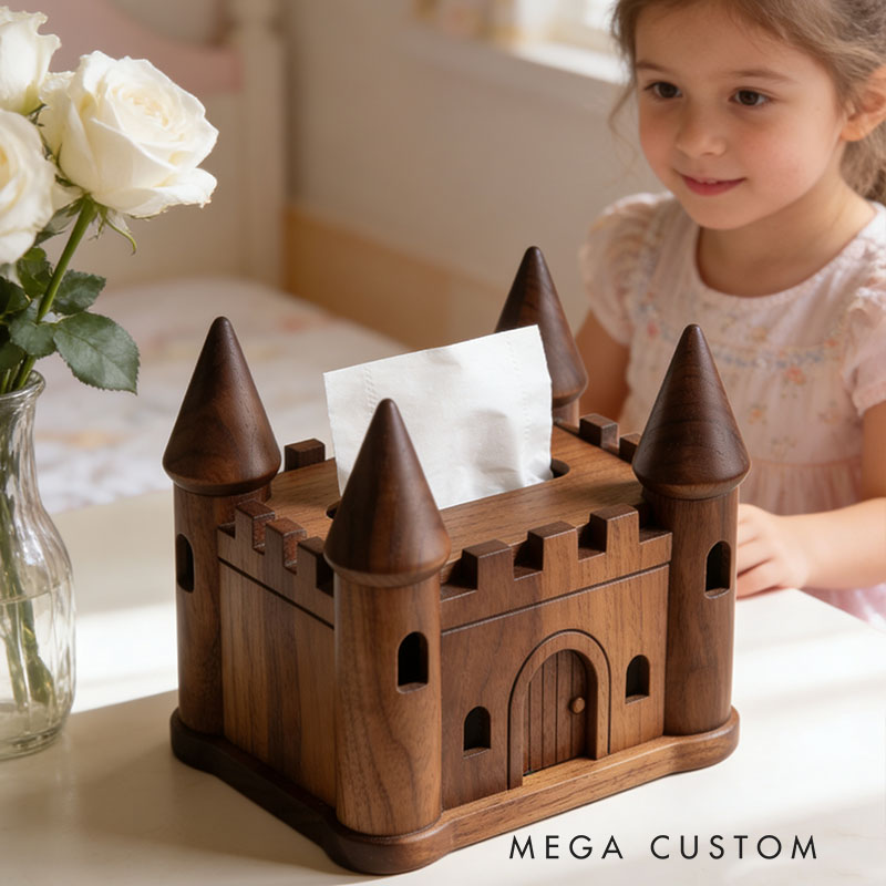Handmade Wooden Castle Tissue Box Funny Cartoon Decor