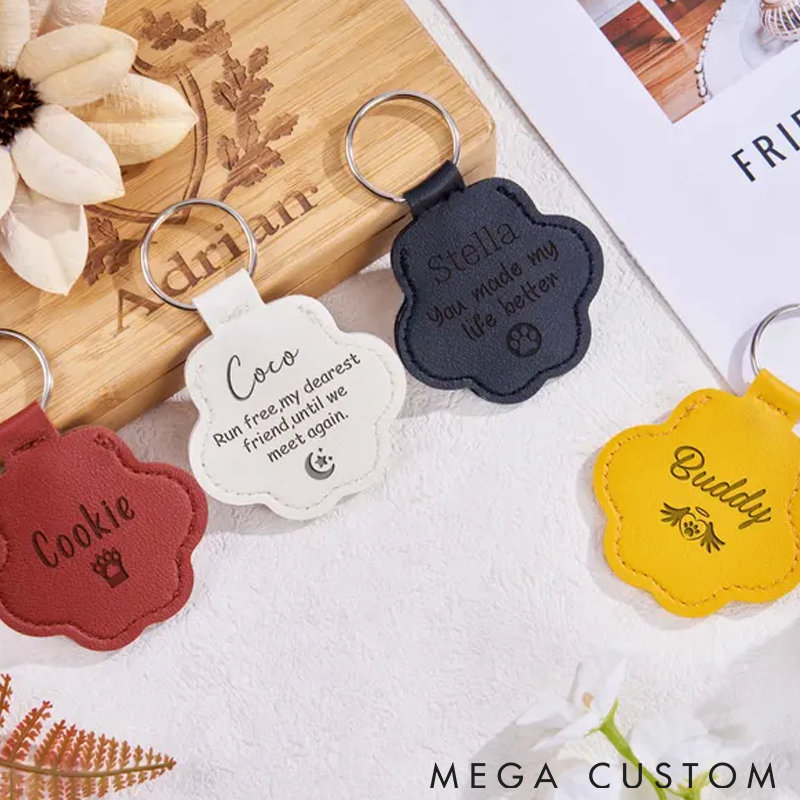 Personalized Pet Lover Custom Leather Paw Keychain with Fur Keychains
