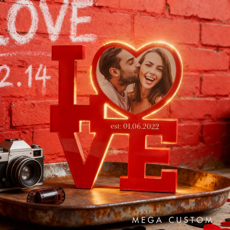 Personalized LOVE Photo Decor - Custom Heart Photo Frame with Established Date, Valentine’s/Anniversary Gift