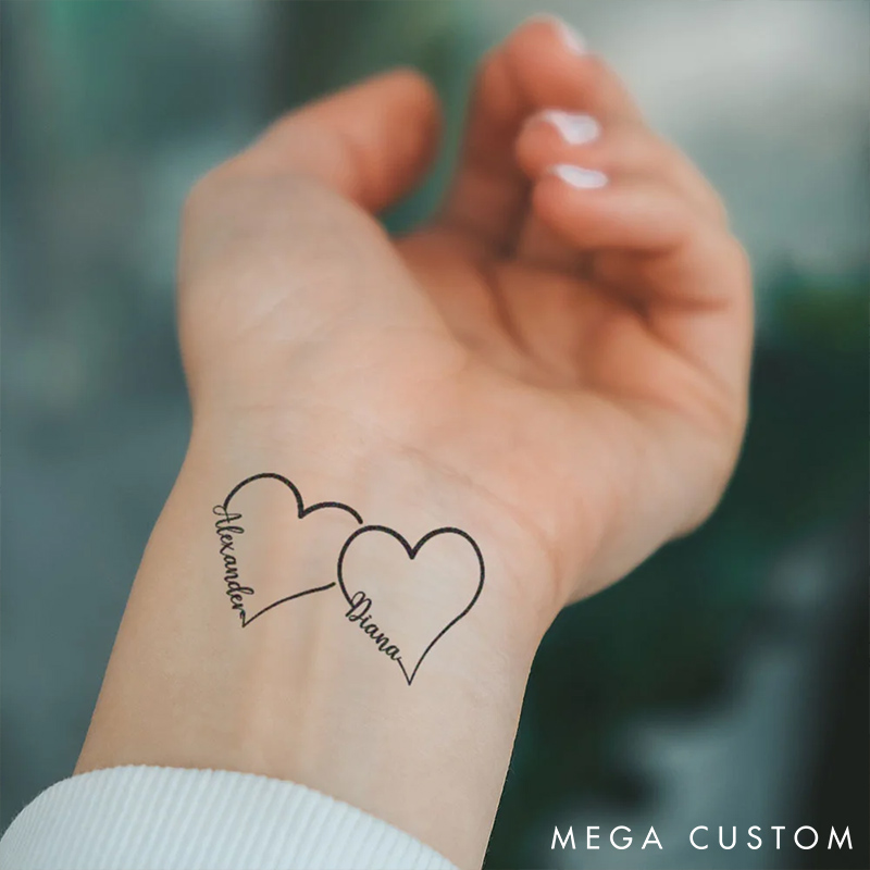 Personalized Couple Hearts Name Temporary Tattoo Custom Bestie Temporary Tattoo Wedding Anniversary Gift Valentines Day Gift for Girlfriend Boyfriend