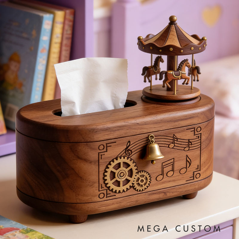 Handmade Wooden Music Box Tissue Box Funny Cartoon Decor