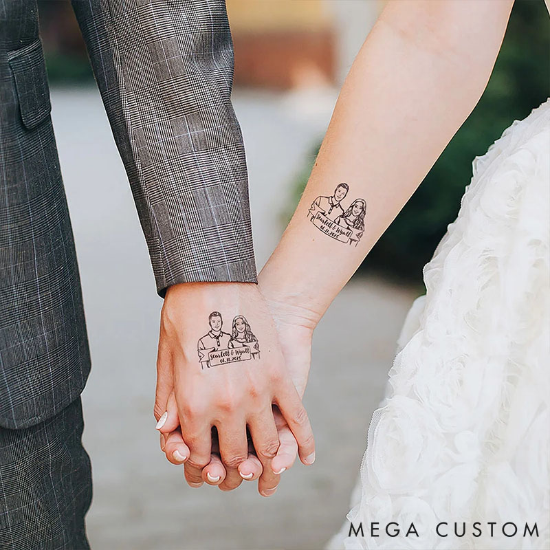 Personalized Couple Photo Portrait Temporary Tattoo Custom Wedding Temporary Tattoo Anniversary Gift Valentines Day Gift for Girlfriend Boyfriend