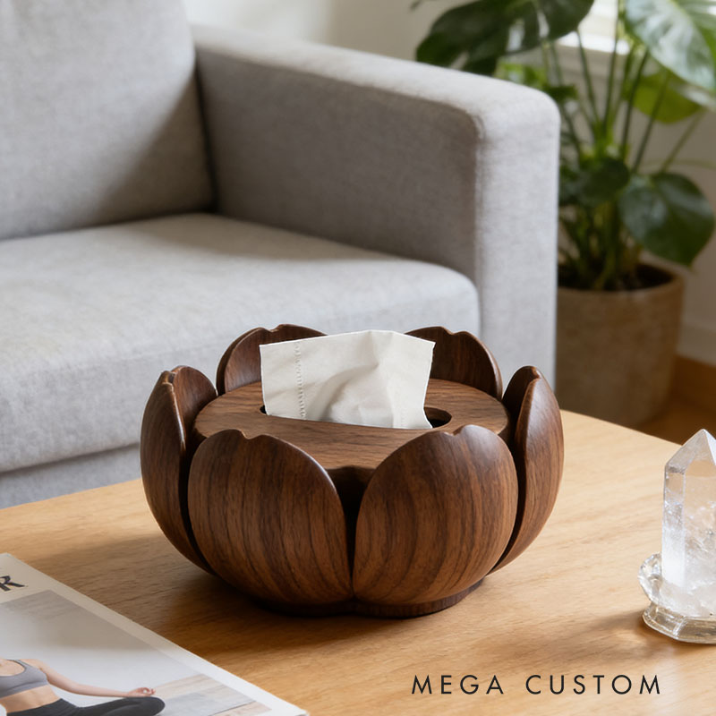 Handmade Wooden Lotus Tissue Box Funny Cartoon Decor