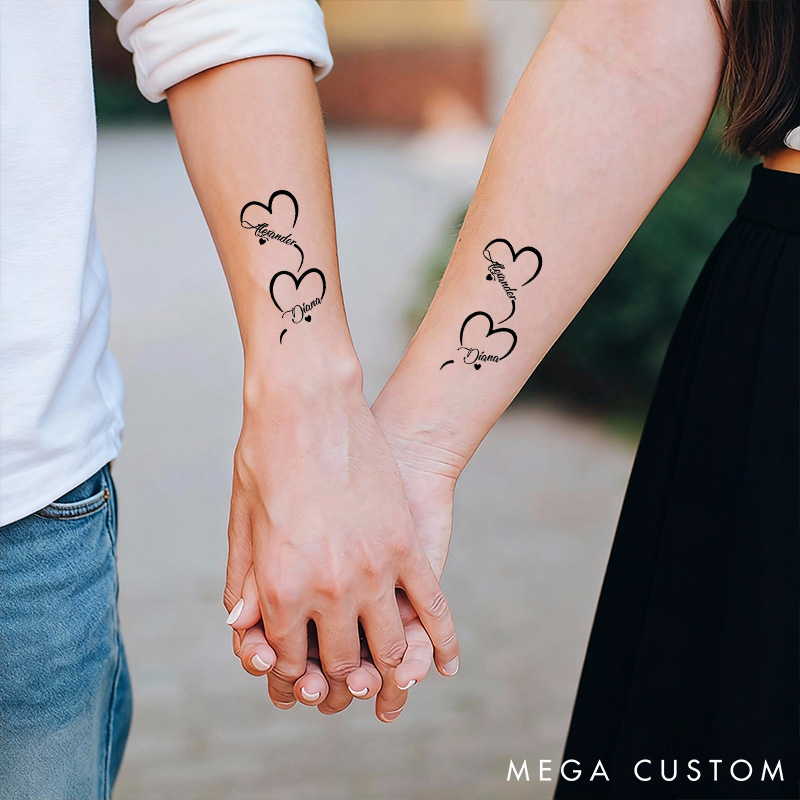 Personalized Girlfriend Boyfriend Name Temporary Tattoo Custom Bestie Heart Temporary Tattoo Couple Anniversary Gift for Him Her Valentines Day Gift