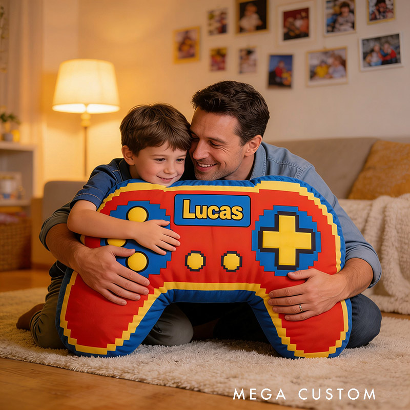 Personalized Red Cartoon Game Controller Shaped Pillow for Game Lovers Plush Pillow Christmas Birthday Party Gift for Kids