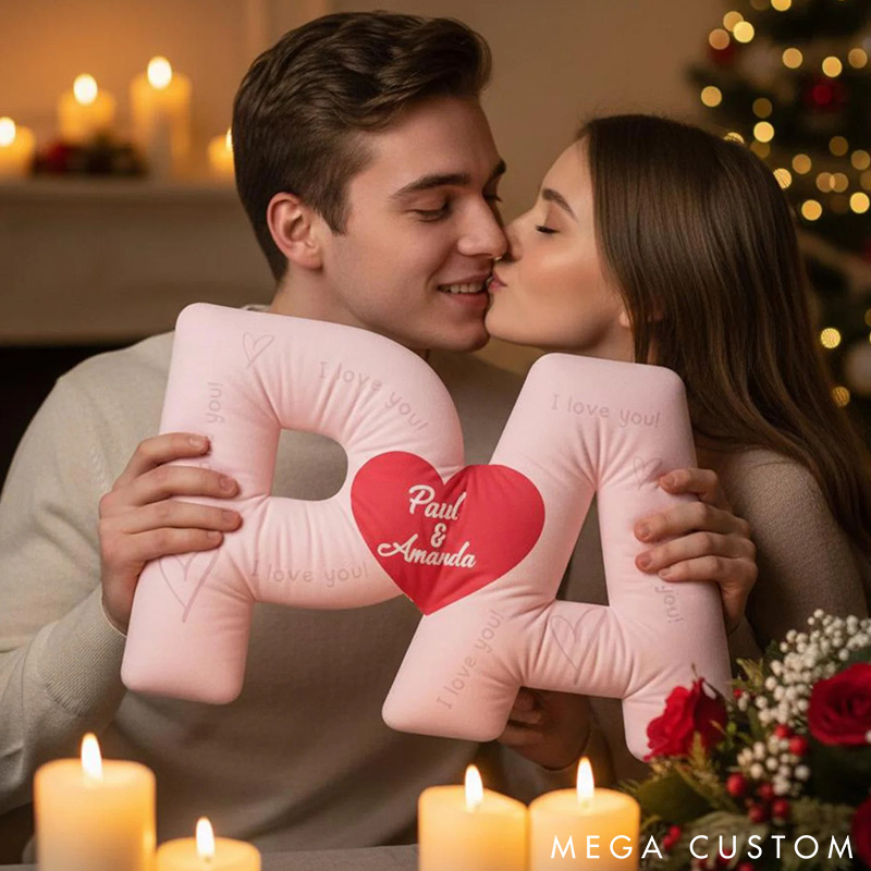 Personalized Couple Custom Initial Heart Throw Pillow Custom Names Couple Home Pillow Romantic Valentine's Day Gift for Girlfriend for Wife