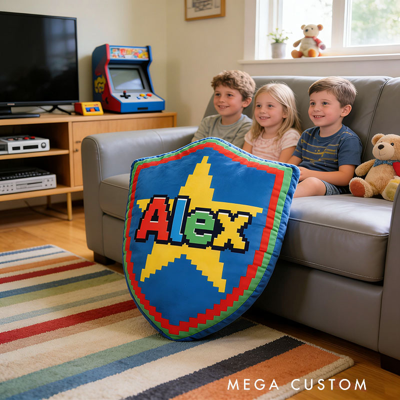 Personalized Game Shield Shaped Pillow for Game Lovers Plush Pillow Christmas Birthday Party Gift for Kids