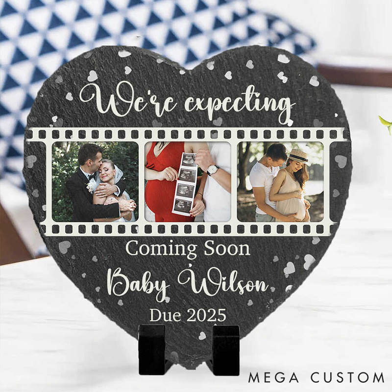 Personalized Couple Photo We're Expecting For A Baby Heart Shaped Stone With Stand Pregnancy Announcement Stone Baby Reveal Stone Valentine's Day Gift