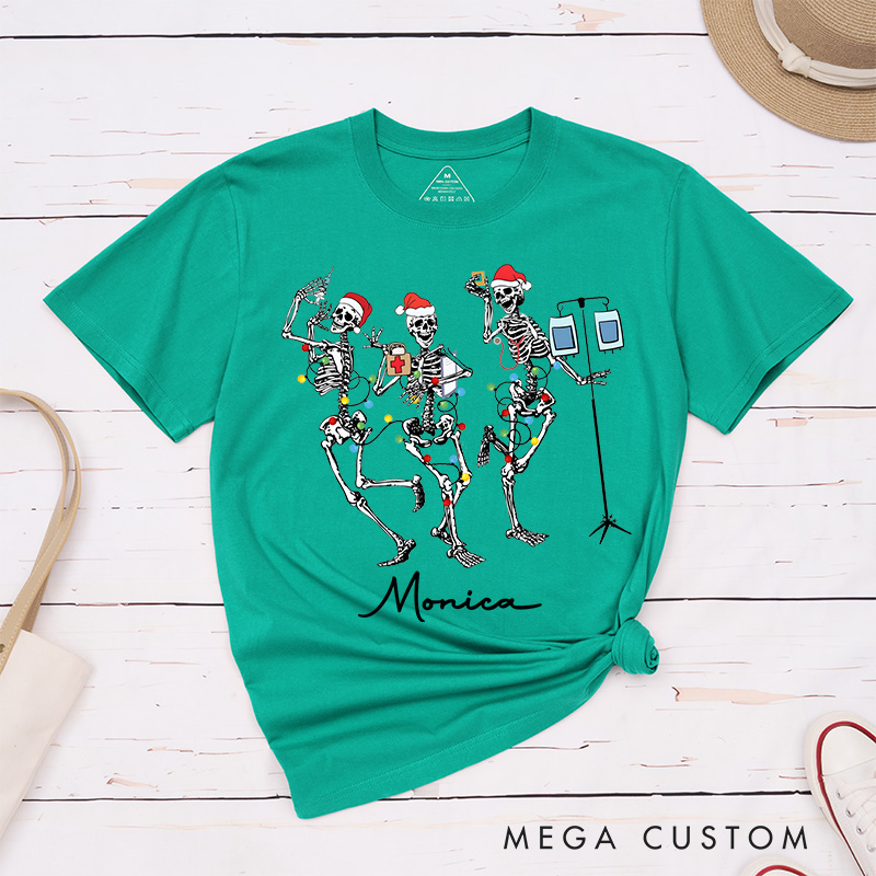 Personalized Nurse T-Shirts Holiday Skeleton Crew Festive Healthcare Heroes Fashion Design T-Shirts